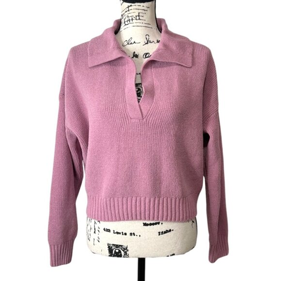 Abercrombie & Fitch V-Neck Sweater Collared Pullover Knit Mauve Pink Size XS NEW - Picture 1 of 8